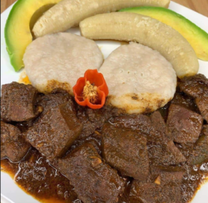 Liver with Green Banana and Yam Mash